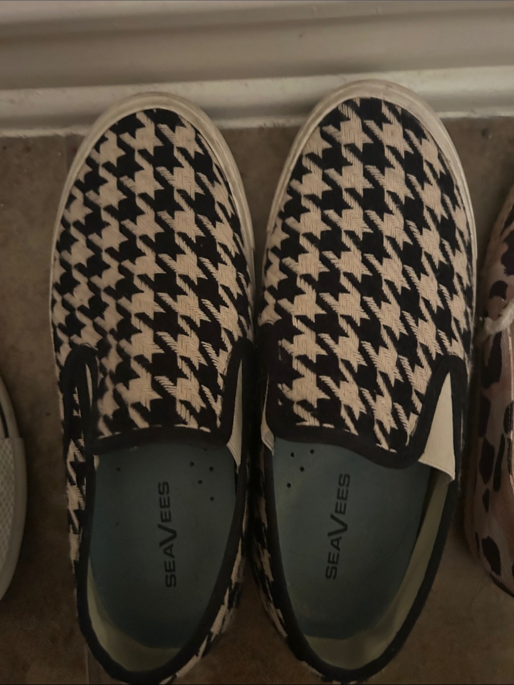 SeaVees Slip-On Sneakers in Black and Cream Houndstooth